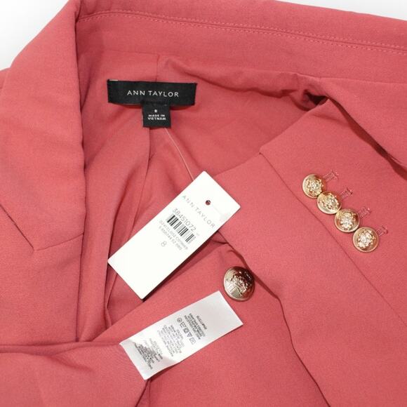 Sz8 NEW AnnTaylor PantSuit Blazer+Pant CrinkleCrepe BurntMauve - Picture 9 of 16